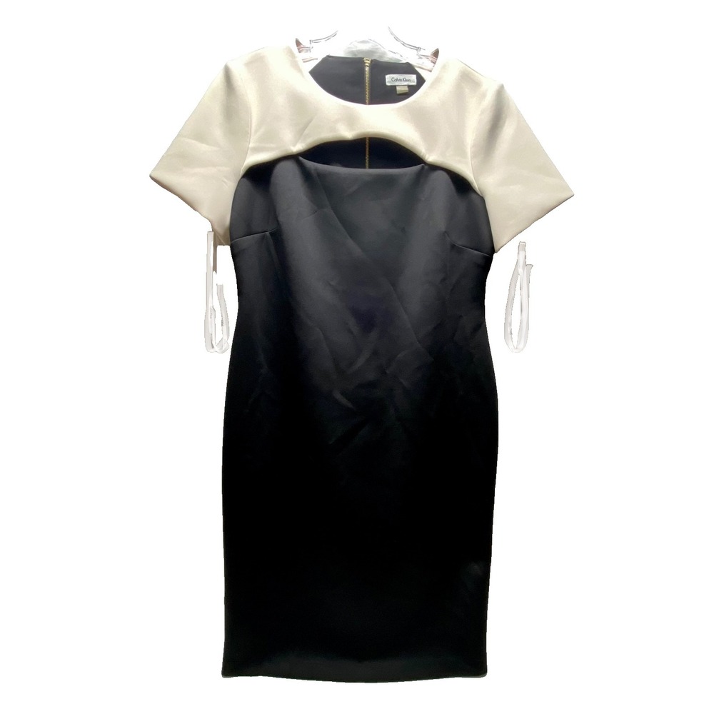 Calvin Klein Peep Chest Sheath Dress Women's 14 Black White Business Formal READ